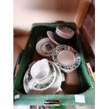 3 x boxes misc crockery and glassware incl Spanish Garden Midwinter and 12 wine glasses