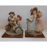 2 x Guiseppe Armani Figurines - Italian Porcelain 'Shy Kiss' 1982 and Children on a bike with dog