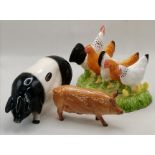 Border fine Arts Chicken Toast rack, Royal Doulton Pig and one other