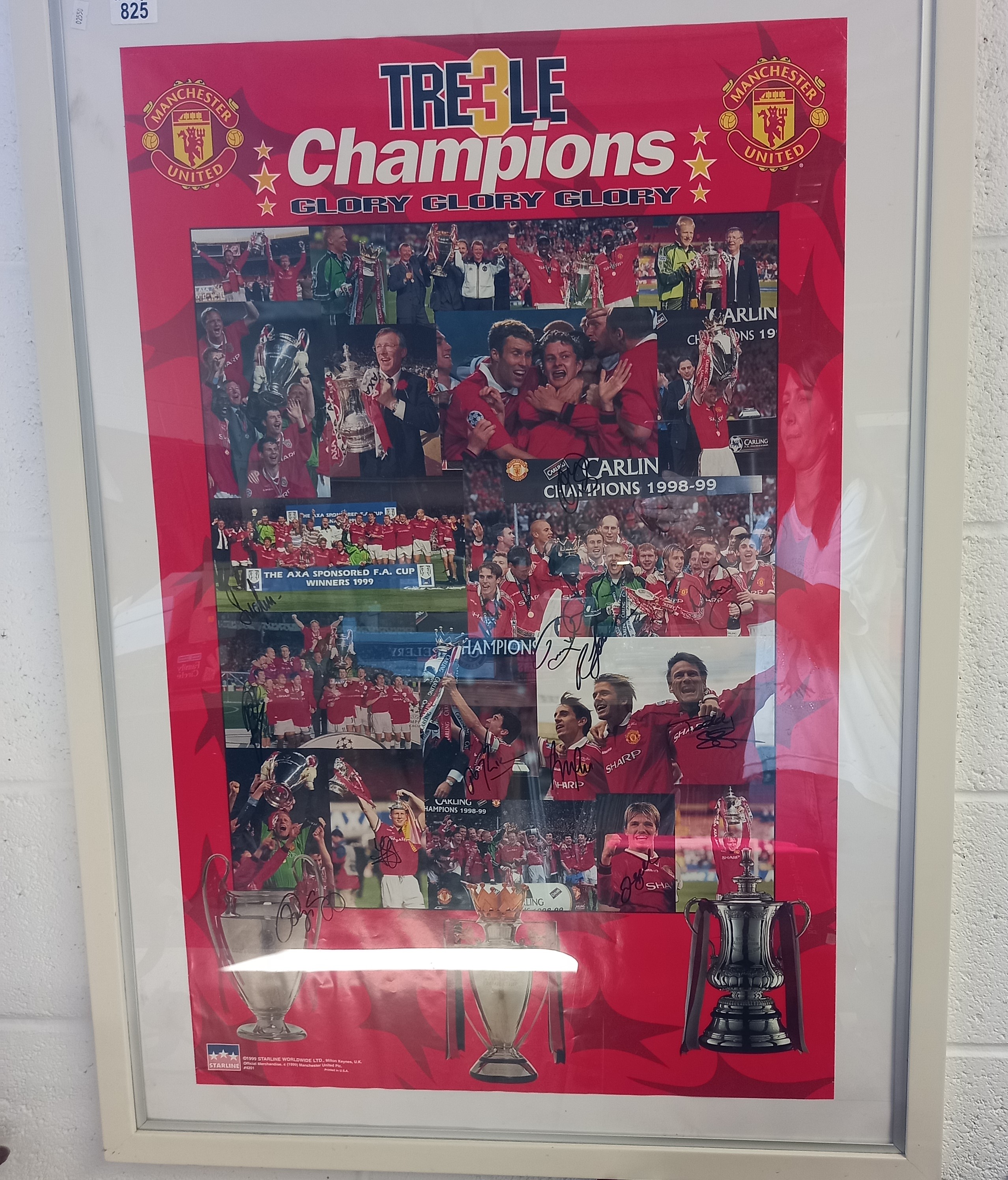 Large Manchester United signed Poster 1998-1999 Treble Champions