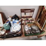 2 x boxes misc. items incl Edinburgh Crystal, brass, EPNS and canteen of cutlery