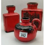 Lava Ceramic Pottery Vase Germany 15/18 plus Red Lava Kandarbeit vase with handle plus one other