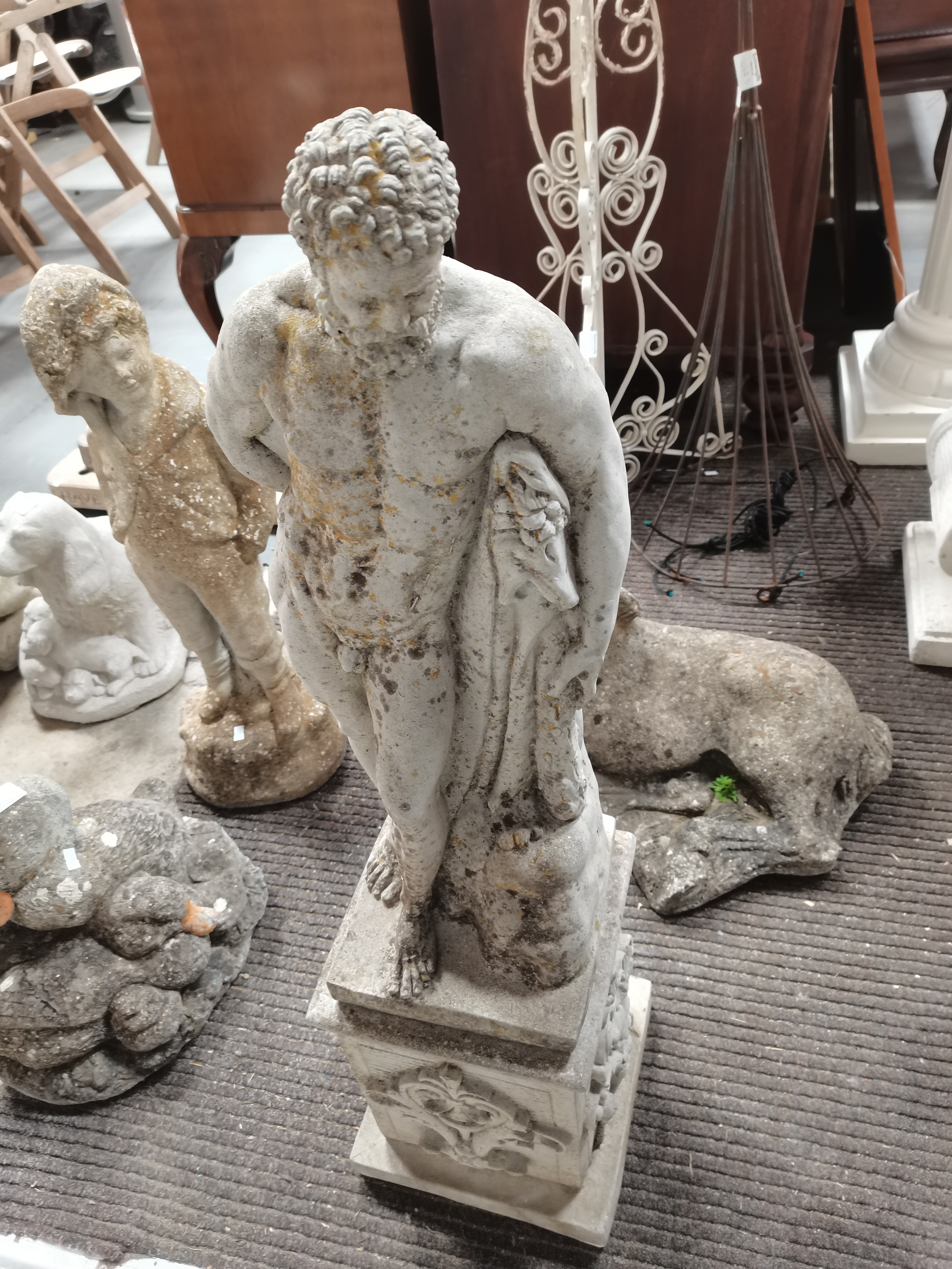 Hercules on plinth garden ornament