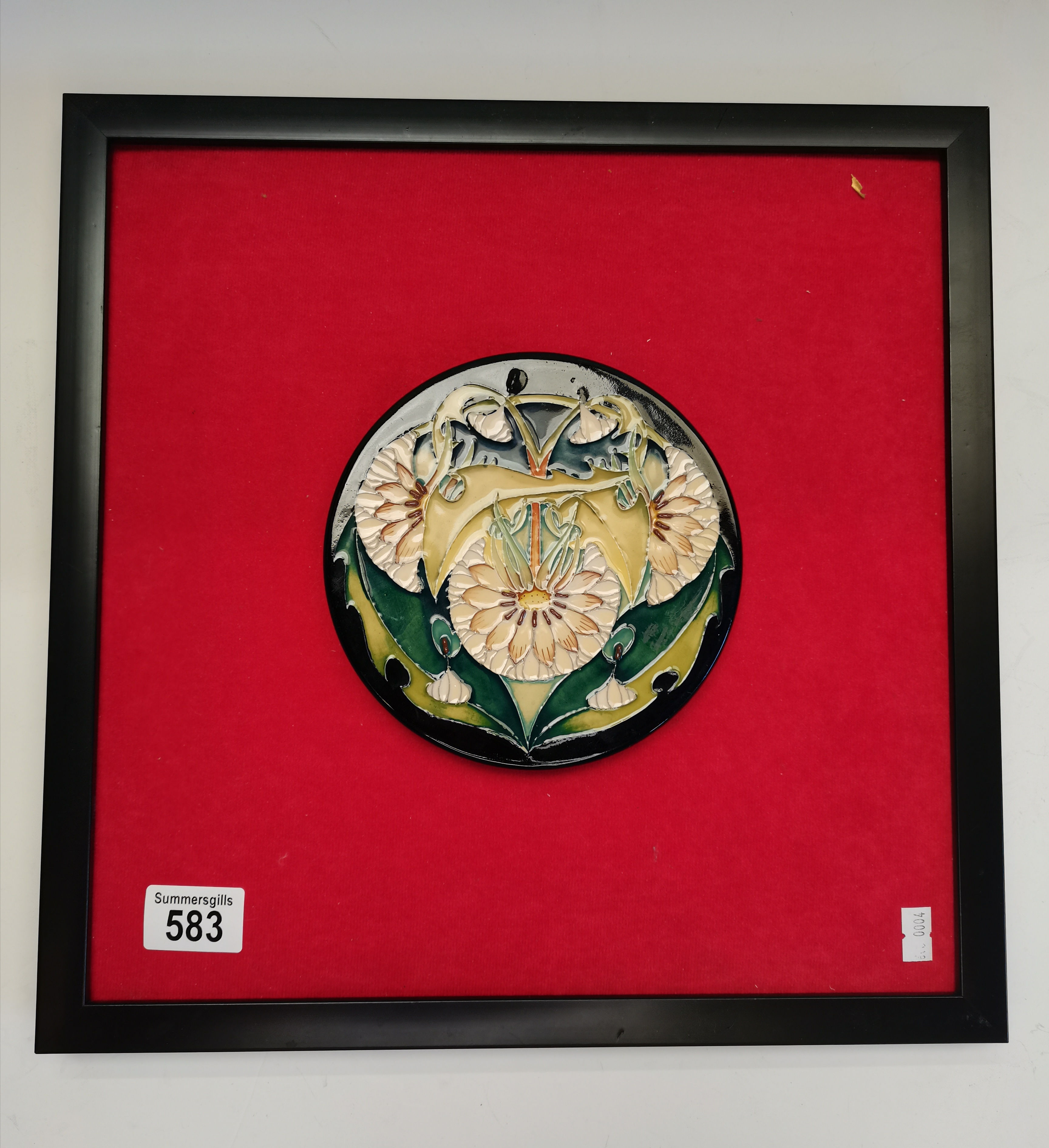 Framed Moorcroft plaque D16cm
