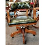 Green Leather Swivel Office chair