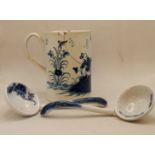 x2 Japanese tureen ladles plus large early Worcester blue and white mug