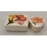 Moorcroft cream Hibiscus lidded trinket box plus Clover shaped Cream lidded trinket box