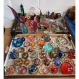 large box of glass paperweights and box of Murano style glass animals