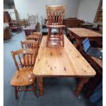 Pine kitchen table and 6 matching kitchen chairs