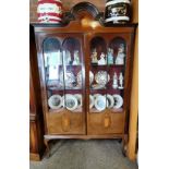 A Double fronted Edwardian glazed mahogany with inlaid decoration display cabinet W117cm x H214cm x
