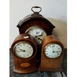 x2 Mantle Mahogany clocks plus Edwardian Inlaid Mahogany Mantle clock with key