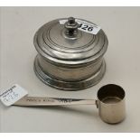 Georgian pewter snuff tin and snuff scoop