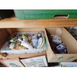 2 x boxes misc. items incl Ringtons ware, Maling lidded dish, glass light shades etc