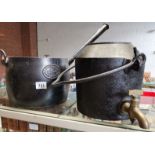 A Kenrick and Sons Long Handled Cast Pan and a Cast Pot with Handle and Brass Tap