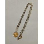 Gold Sovereign with Young Queen Victoria dated 1884 on metal chain