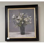 Oil by Garcia - Blue & White flowers with Glass vase