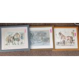 3 x humorous cartoon signed prints of horses by Mark Huskinson