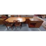 repro dining room table and 4 chairs, sideboard and cabinet