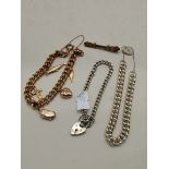 Gold plated charm bracelets and 2 silver bracelets (37grams) plus 9ct gold brooch