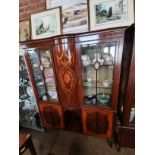 Edwardian Inlaid Mahogany floor standing glass display unit with Cameo detail on doors W134cm x D34c