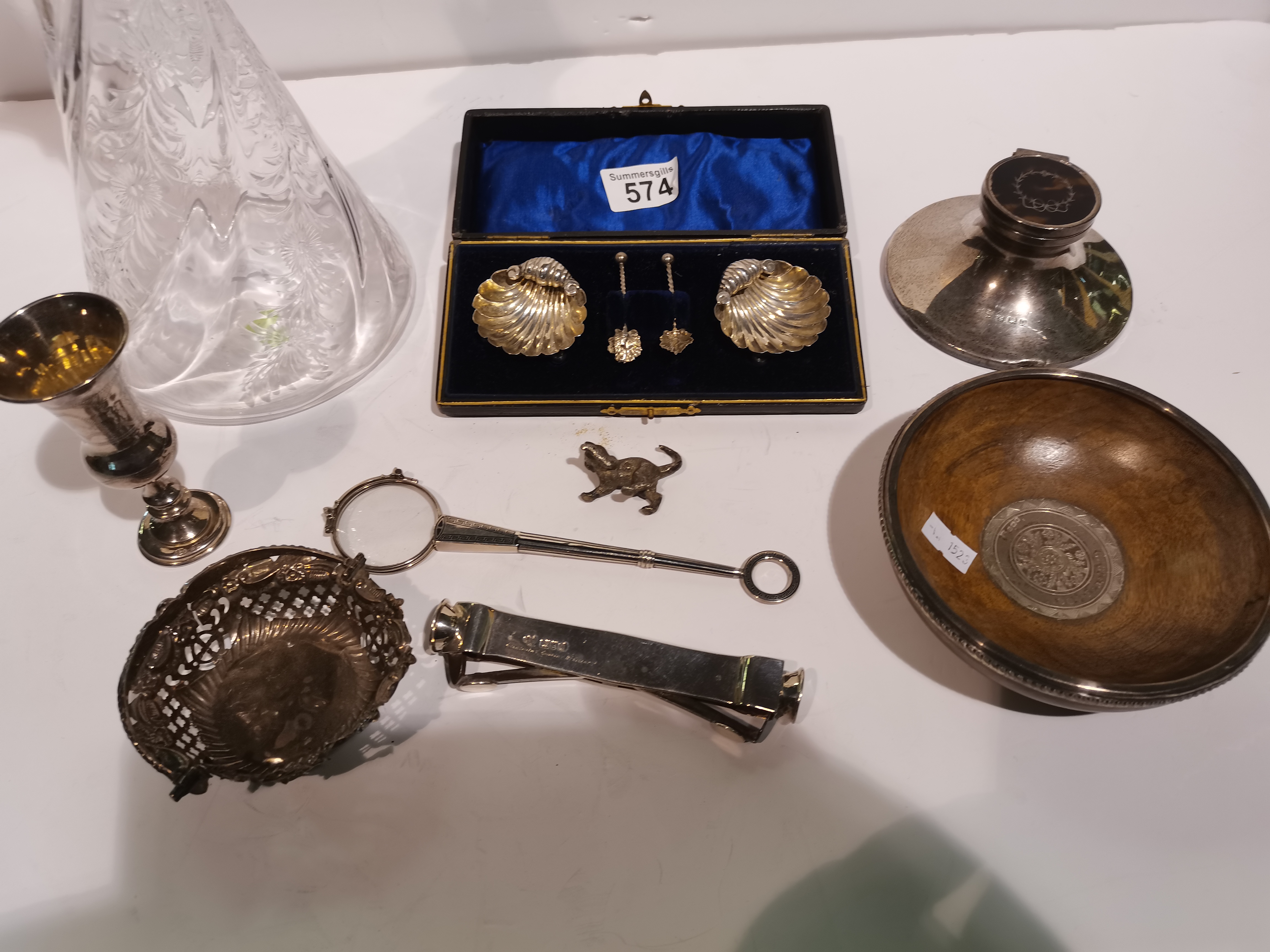 Collection of silver and silver plated items inc ink well claret jug, cruet set etc - Image 2 of 2