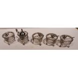 5 x continental silver cruet set with phoenix decoration