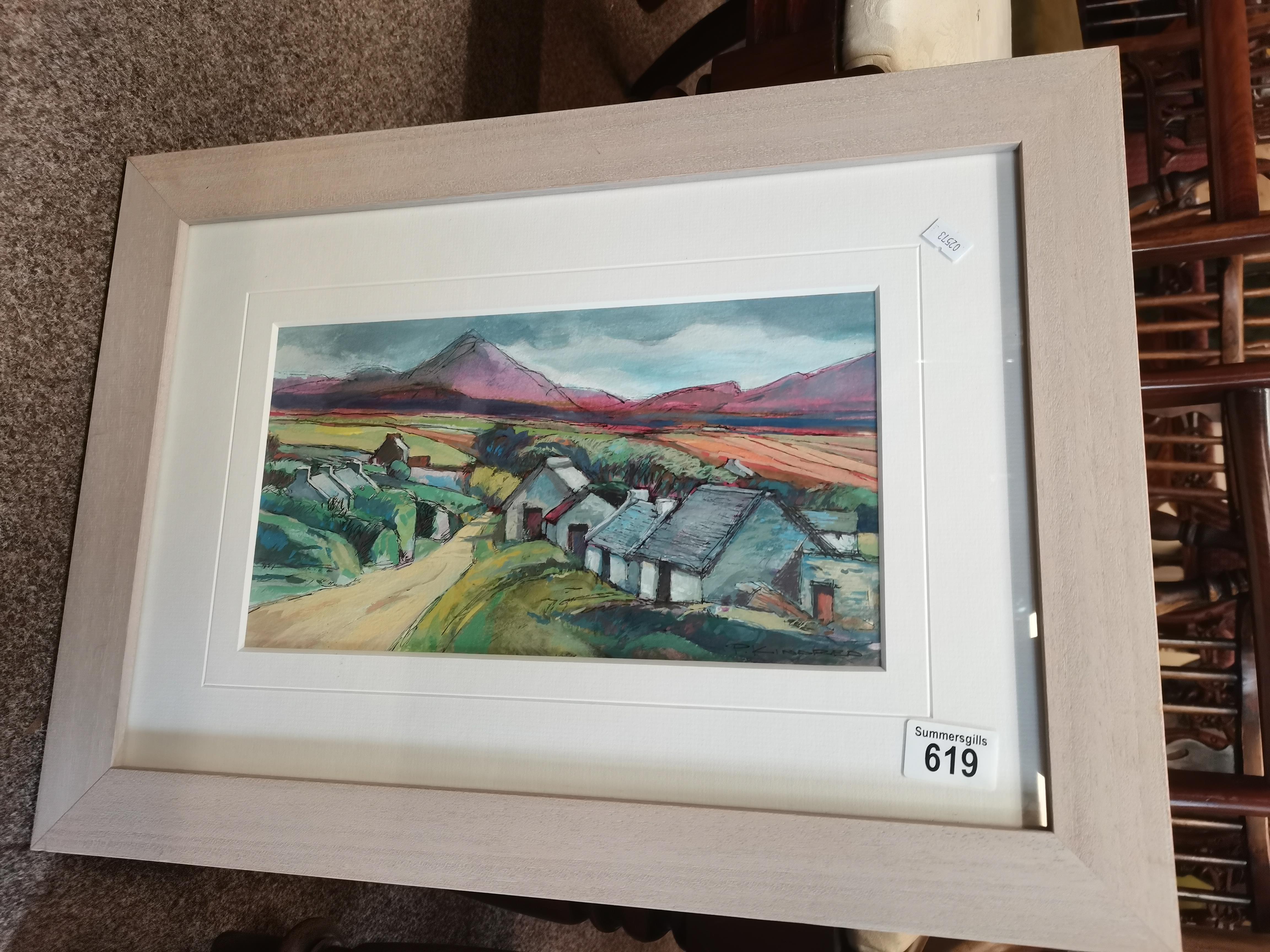 An original mixed media of an Irish village by Peter Kindred North Wales