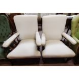 2 x Edwardian Armchairs, Cream fabric, one slightly larger