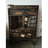 Antique Japanese black Lacquer Table Jewellery Cabinet