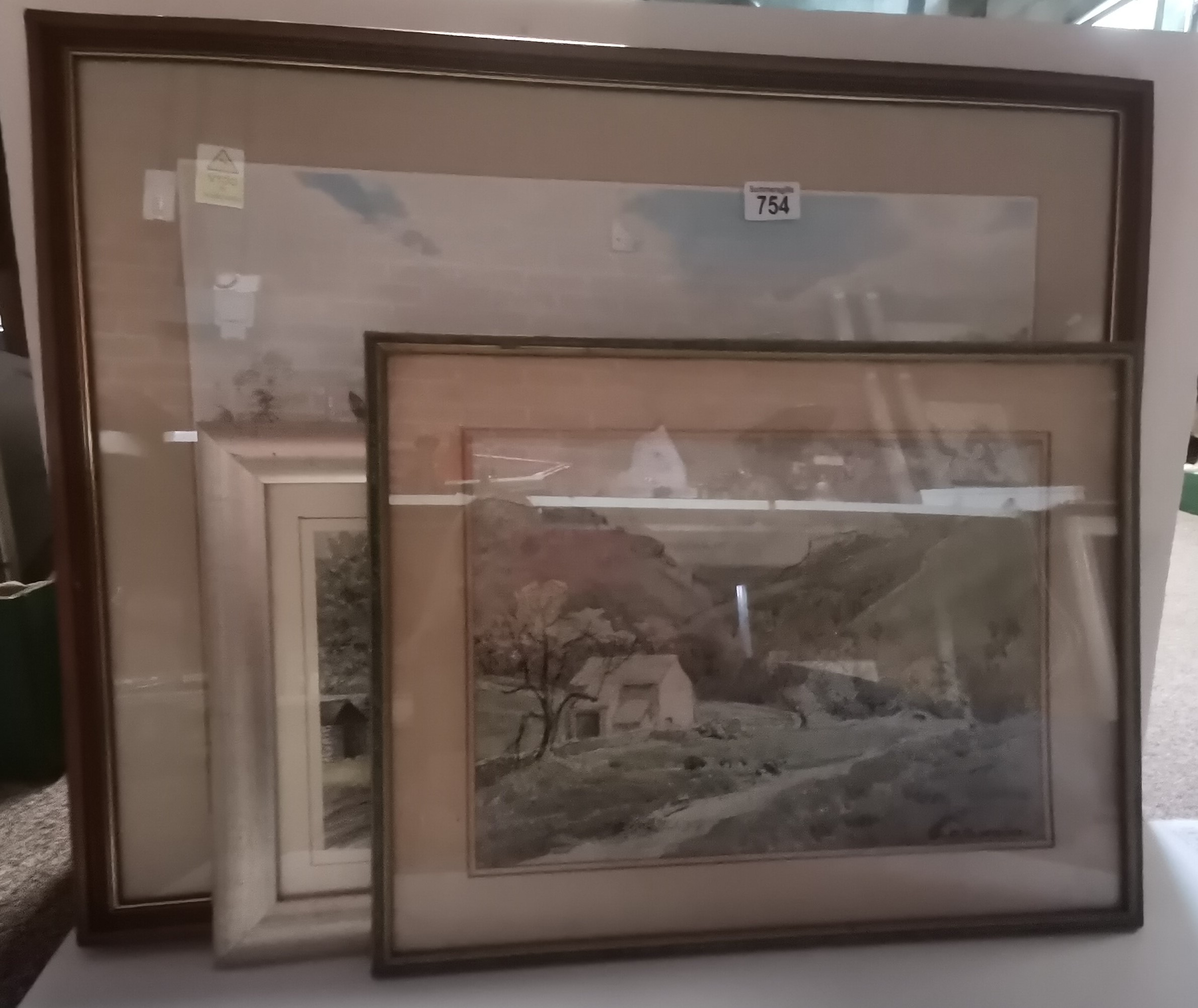 3 framed paintings of country scenes