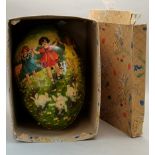 Victorian Papie Mache egg 20cm with girls and white rabbits design