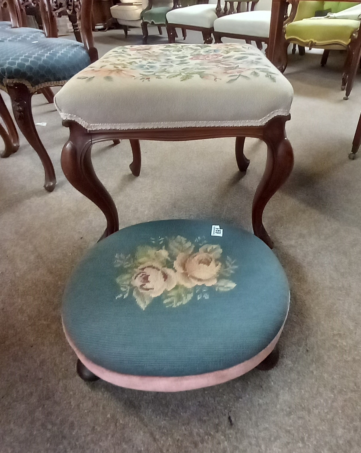 Tapestry stool and foot stool - Image 2 of 2