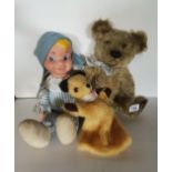 VIntage Toys - teddy bear, Sooty hand glove puppet and Andy Pandy