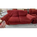 3 seater and 2 seater deep red settees with opening footstool