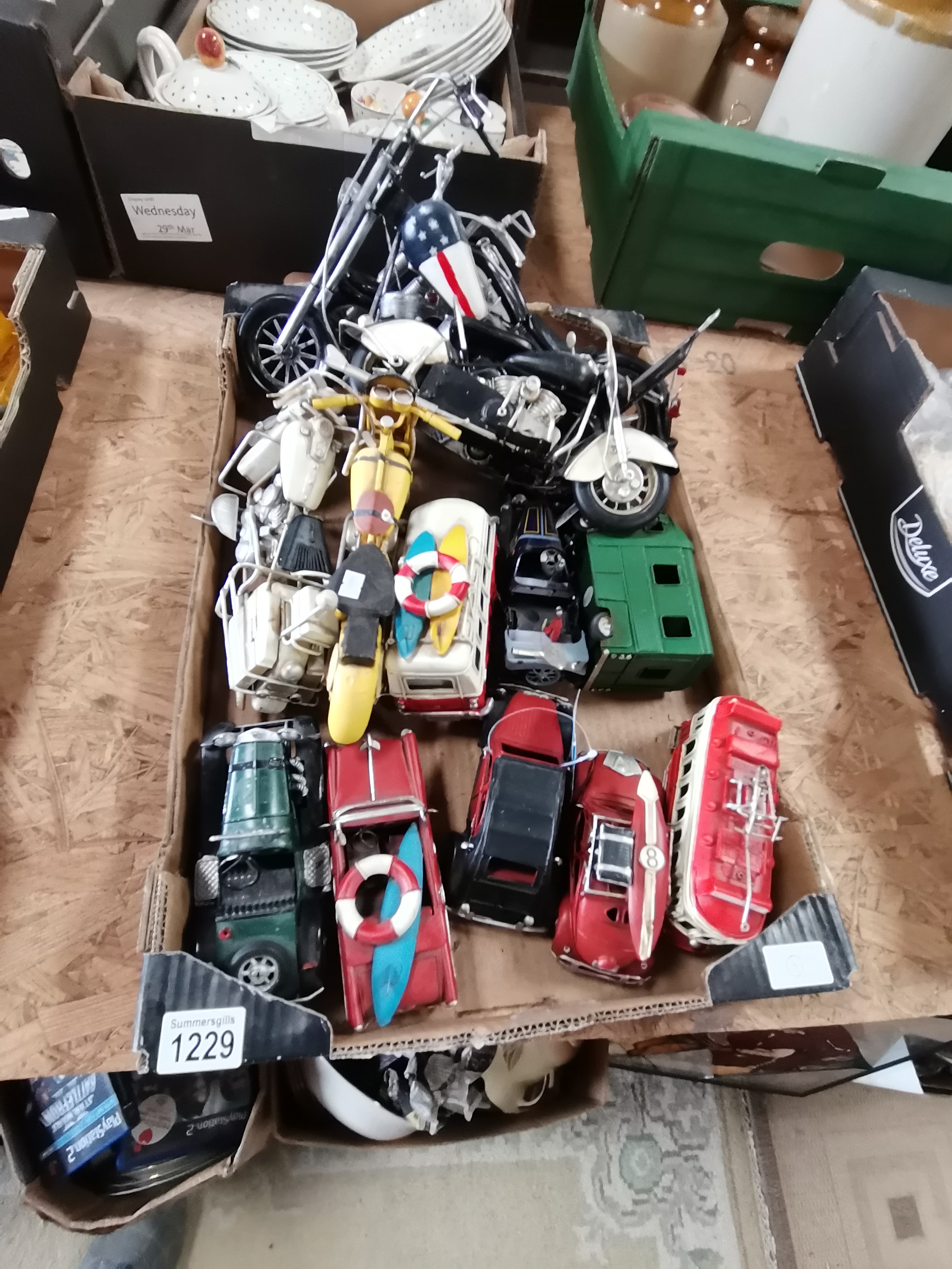 1 box vintage toys - cars and motorbikes