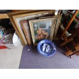 4 x framed pictures including "Modern Italy" plus blue and white bowl & boxes