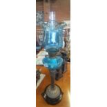 Antique Oil lamp with light blue glass 68cm Ht