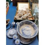 Blue and white crockery incl Spode, Laura Ashley tea set etc