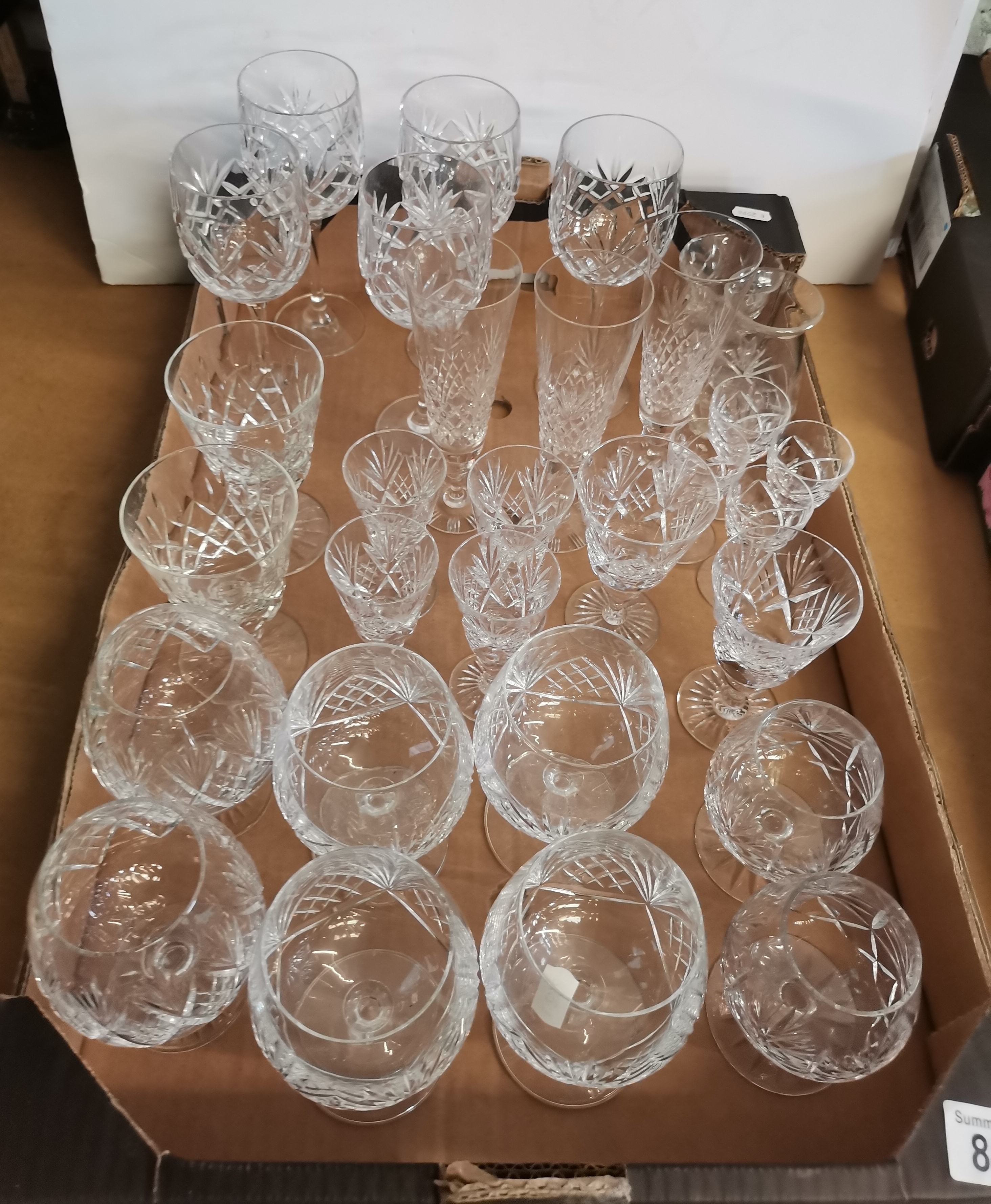 Collection of crystal brandy glasses, wine glasses, sherry glasses, 28 in total