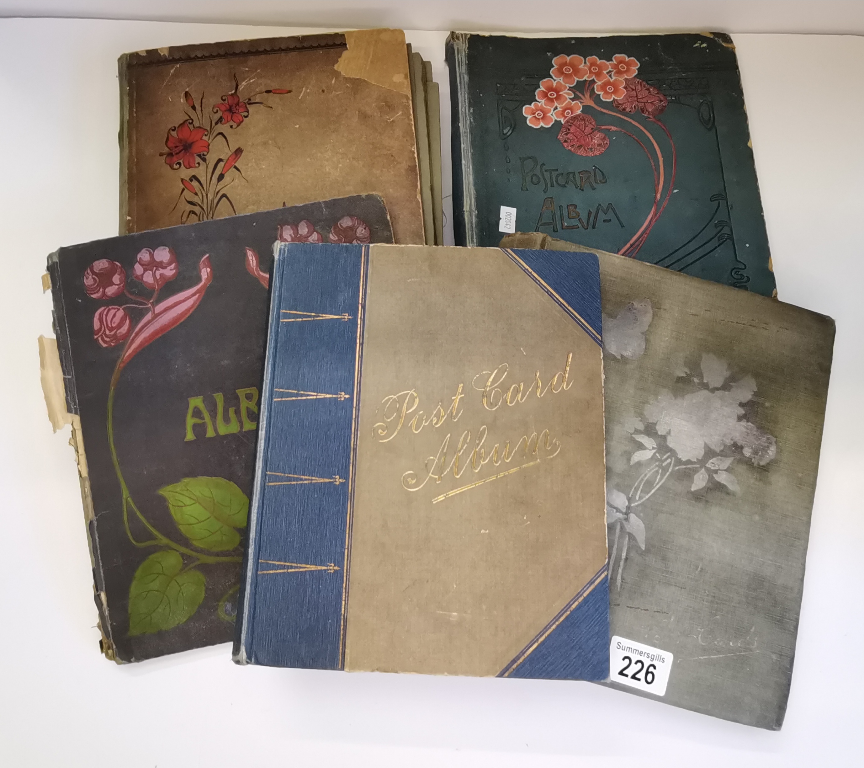 X5 antique albums with postcard collections