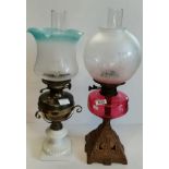Vintage Cranberry Oil Lamp complete
