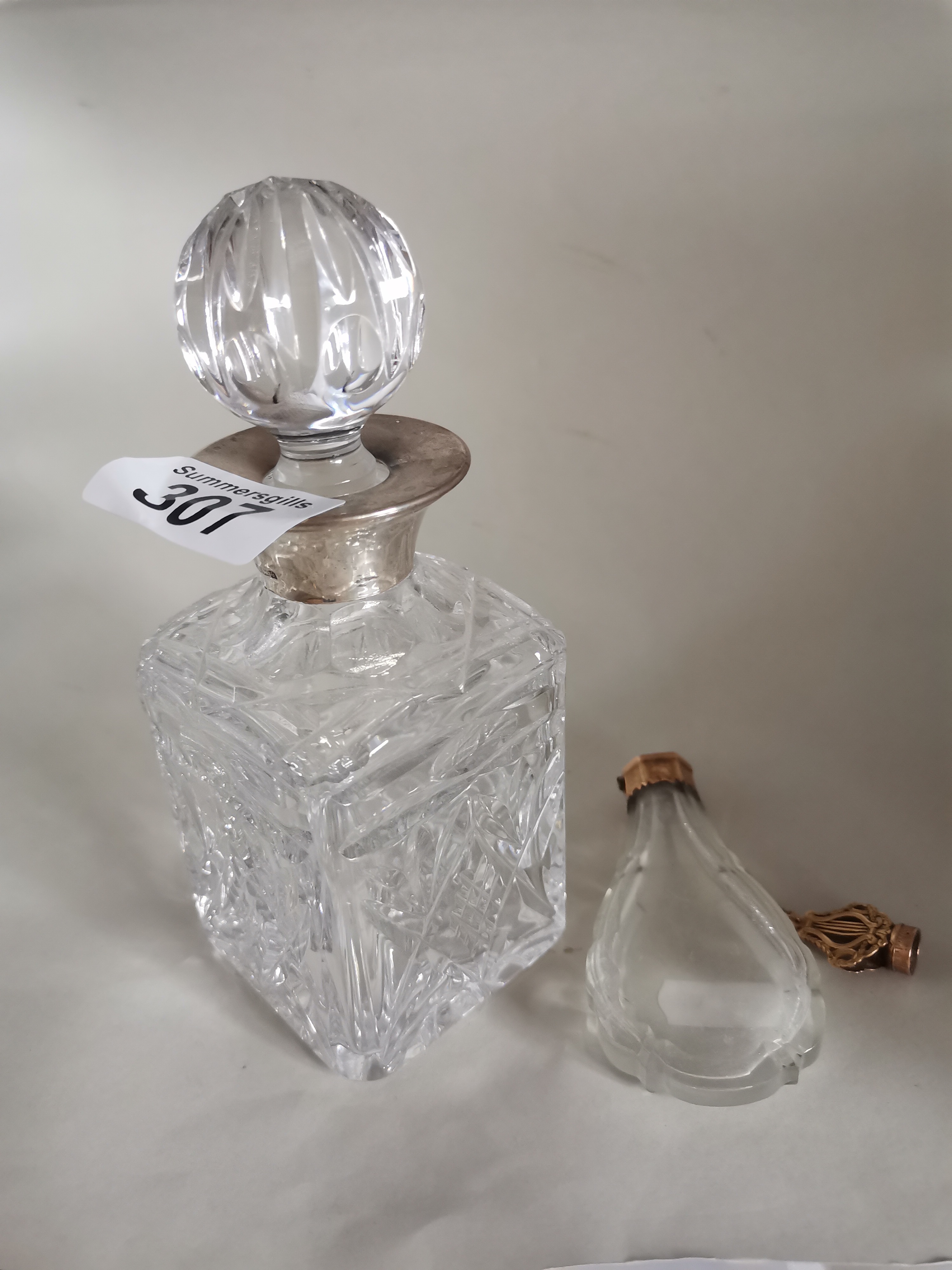 A possibly York silver and cut glass scent bottle with gilt topped scent bottle d/d top