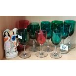 x9 Victorian Bristol green wine glasses plus x2 Cranbury wine glasses and a jug