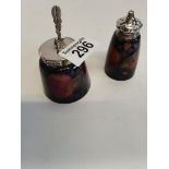 Moorcroft pomegranate and silver 2 piece cruet set with spoon ( chip to base )