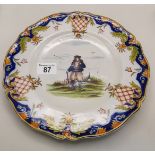 Antique Quimper Plate - Figure of a Gentleman