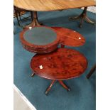 x2 Oval Yew wood side tables on castors plus plus Leather topped drum table