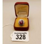 A Stunning Large Ruby and Diamond ring Size P 8 grams