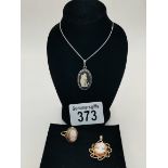 A 9ct gold cameo ring and necklace 6g plus a silver cameo necklace