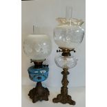 Vintage Blue ceramic Oil Lamp complete