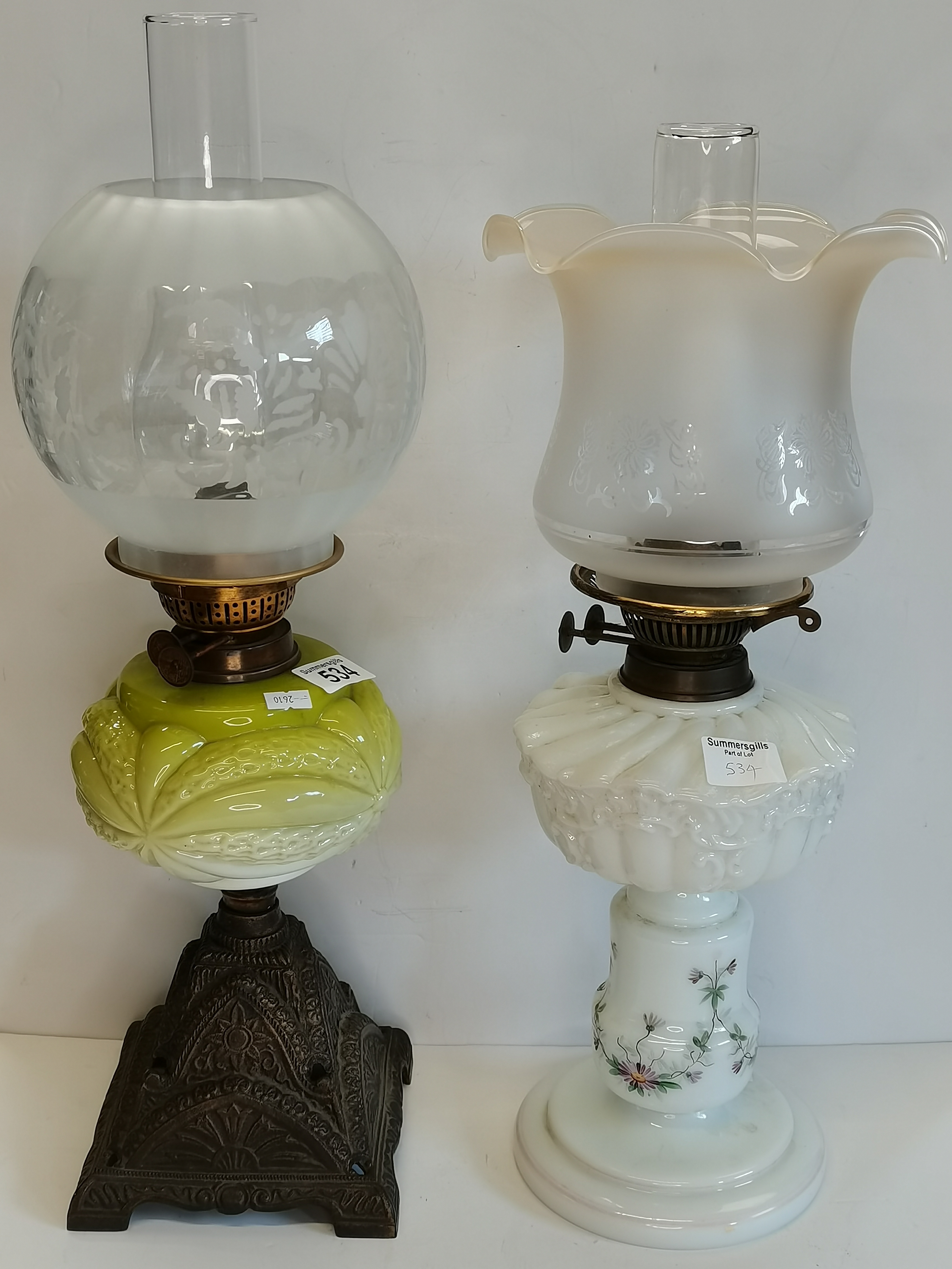 Vintage Green Oil Lamp complete